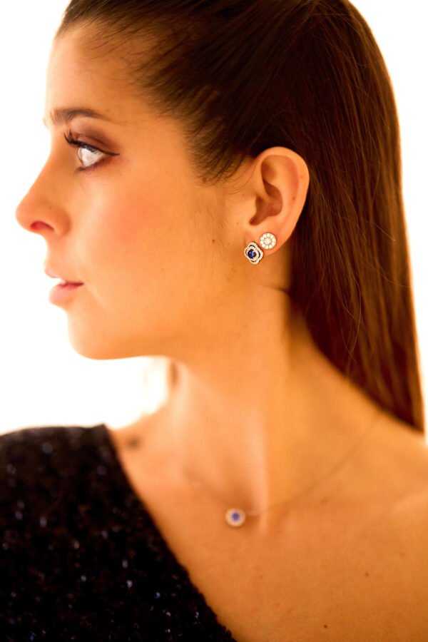 Aros de zafiro y diamantes doble halo